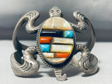 Important Vintage Native American Navajo Turquoise Inlay Sterling Silver Turtle Bracelet-Nativo Arts