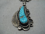 Stunning Angela Lee Turquoise Leaf Sterling Silver Native American Necklace-Nativo Arts