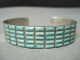 Many Rows Vintage Native American Zuni Turquoise Inlay Sterling Silver Bracelet-Nativo Arts