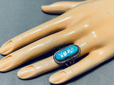 Old Authentic Vintage Native American Navajo Brilliant Blue Turquoise Sterling Silver Ring-Nativo Arts