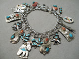 Detailed Vintage Native American Navajo Zuni Women's Charm Sterling Silver Turquoise Bracelet-Nativo Arts