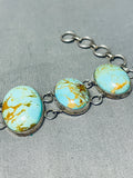 Chunky Domed Turquoise Vintage Native American Navajo Sterling Silver Link Bracelet-Nativo Arts