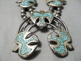 Intricate Vintage Native American Navajo Turquoise Sterling Silver Squash Blossom Necklace-Nativo Arts