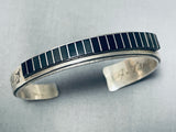 Fascinating Vintage Native American Zuni Jet Inlay Squares Sterling Silver Graduated Bracelet-Nativo Arts