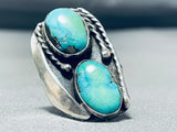 Native American Double Eagle Blue Turquoise Sterling Silver Ring Old-Nativo Arts