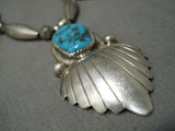 Important Vintage Native American Navajo Mike Perry Turquoise Sterling Silver Necklace Old-Nativo Arts