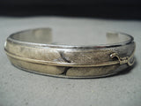 Heavy Vintage Native American Navajo Gold Sterling Silver Long Feather Bracelet-Nativo Arts