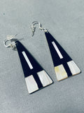 Native American Stunning Vintage Santo Domingo Inlay Jet Mother Of Pearl Large Earrings-Nativo Arts