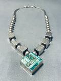 Very Rare Cubed Sterling Silver Vintage Native American Navajo Turquoise Necklace-Nativo Arts