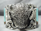 Heavy Buffalo 200 Grm Native American Buffalo Turquoise Sterling Silver Bracelet-Nativo Arts