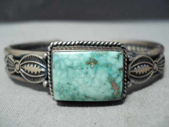 Heavy Thick Coiled Vintage Native American Navajo Carico Lake Turquoise Sterling Silver Bracelet-Nativo Arts