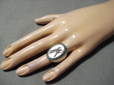 Native American Amazing Vintage Cochiti Inlay Turquoise Eagle Sterling Silver Ring Old-Nativo Arts