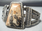 Early Vintage Native American Navajo Petrified Wood Sterling Silver Bracelet Old-Nativo Arts