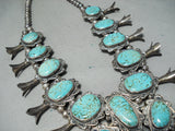 Women's Vintage Native American Navajo Huge Turquoise Sterling Silver Squash Bloossom Necklace-Nativo Arts