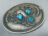 Authentic Vintage Native American Navajo Turquoise Sterling Silver Swirl Buckle-Nativo Arts