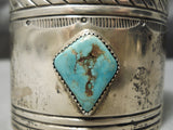 So Wide Vintage Native American Navajo Hand Wrought Sterling Silver Turquoise Bracelet Old-Nativo Arts