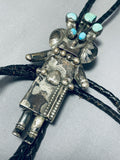 Long 4-1/2' Kachina Vintage Native American Navajo Turquoise Sterling Silver Bolo Tie-Nativo Arts