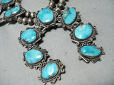 Powerful Womens Vintage Native American Navajo Turquoise Sterling Silver Squash Blossom Necklace-Nativo Arts