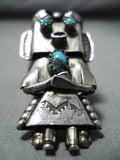Fascinating Vintage Native American Navajo Turquoise Sterling Silver Kachina Ring Old-Nativo Arts