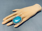 Outstanding Vintage Native American Navajo Pilot Mountain Turquoise Sterling Silver Huge Ring-Nativo Arts