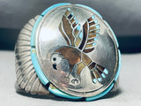 One Of The Best Vintage Native American Navajo Turquoise Eagle Inlay Sterling Silver Bracelet-Nativo Arts