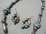 Impressive Vintage Native American Navajo Turquoise Sterling Silver Necklace & Earring Set Old-Nativo Arts