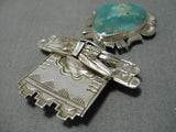 Amazing Vintage Native American Navajo Kachina Royston Turquoise Sterling Silver Pin Pendant-Nativo Arts