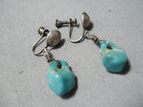 Exceptional Vintage Native American Navajo Royston Turquoise Sterling Silver Clip Earrings Old-Nativo Arts