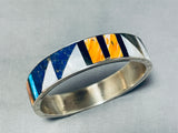 Extremely Rare Native American Navajo Turquoise Inlay Sterling Silver Bangle Bracelet-Nativo Arts