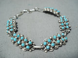Signed Snake Eyes Turquoise Vintage Native American Zuni Sterling Silver Link Bracelet-Nativo Arts