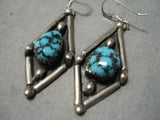 Important High Grade Turquoise Vintage Native American Navajo Sterling Silver Earrings-Nativo Arts