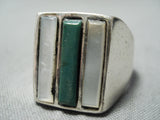 Huge Vintage Native American Navajo Cerrillos Turquoise Inlay Sterling Silver Ring Old-Nativo Arts