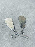 Very Detailed Vintage Native American Navajo Feather Turquoise Sterling Silver Earrings-Nativo Arts