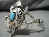 Magnificent Native American Navajo Horned Kachina Turquoise Nel Morton Sterling Silver Bracelet-Nativo Arts