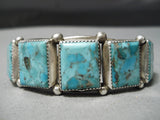 Stunning Vintage Native American Navajo Squared Turquoise Sterling Silver Bracelet Old-Nativo Arts