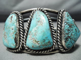 Heavy Thick Vintage Native American Navajo Red Mountain Turquoise Sterling Silver Bracelet-Nativo Arts