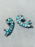 Native American Very Rare Vintage Zuni Dishta Turquoise Sterling Silver Unique Earrings-Nativo Arts