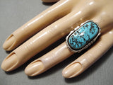 Amazing Vintage Native American Navajo Sleeping Turquoise Sterling Silver Ring Old-Nativo Arts