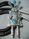Extraordinary Native American Navajo Kingman Turquoise Sterling Silver Kachina Bolo Tie-Nativo Arts