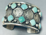 Extraordinary San Felipe Royston Turquoise Sterling Silver Coin Bracelet-Nativo Arts