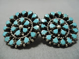 Wonderful Vintage Native American Zuni American Blue Gem Turquoise Sterling Silver Earrings-Nativo Arts
