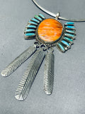Native American Rare Santo Domingo Vintage Turquoise Shell Sterling Silver Necklace-Nativo Arts