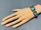 Native American Important Leo Feeney Vintage Royston Turquoise Heart Sterling Silver Bracelet-Nativo Arts
