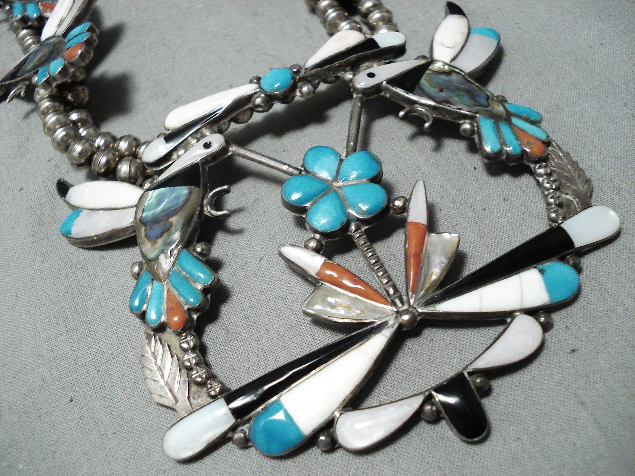 Buy Vintage Sterling Silver NATURAL TURQUOISE Squash Blossom Necklace 309g  Online in India - Etsy