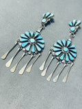 Dazzling Vintage Native American Zuni Blue Gem Turquoise Sterling Silver Dream Catcher Earrings-Nativo Arts