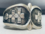 Heavy Vintage Native American Navajo Cross Sterling Silver Bracelet Cuff-Nativo Arts
