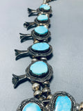 Ice Blue Turquoise Vintage Native American Navajo Sterling Silver Squash Blossom Necklace-Nativo Arts