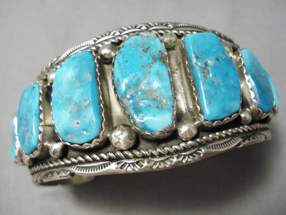 Marie Thompson Vintage Native American Navajo Turquoise Nugget Sterling Silver Bracelet Old-Nativo Arts