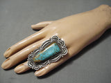 Superior Vintage Native American Navajo Colossal Sterling Silver #8 Turquoise Ring-Nativo Arts