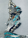 One Of The Best Vintage Native American Navajo Choker Turquoise Inlay Sterling Silver Necklace-Nativo Arts